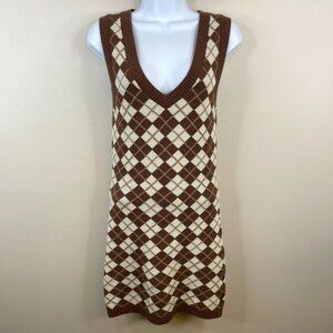 Hollister Preppy Academia Old Money Argyle Sweater Dress Small Neutral Layering